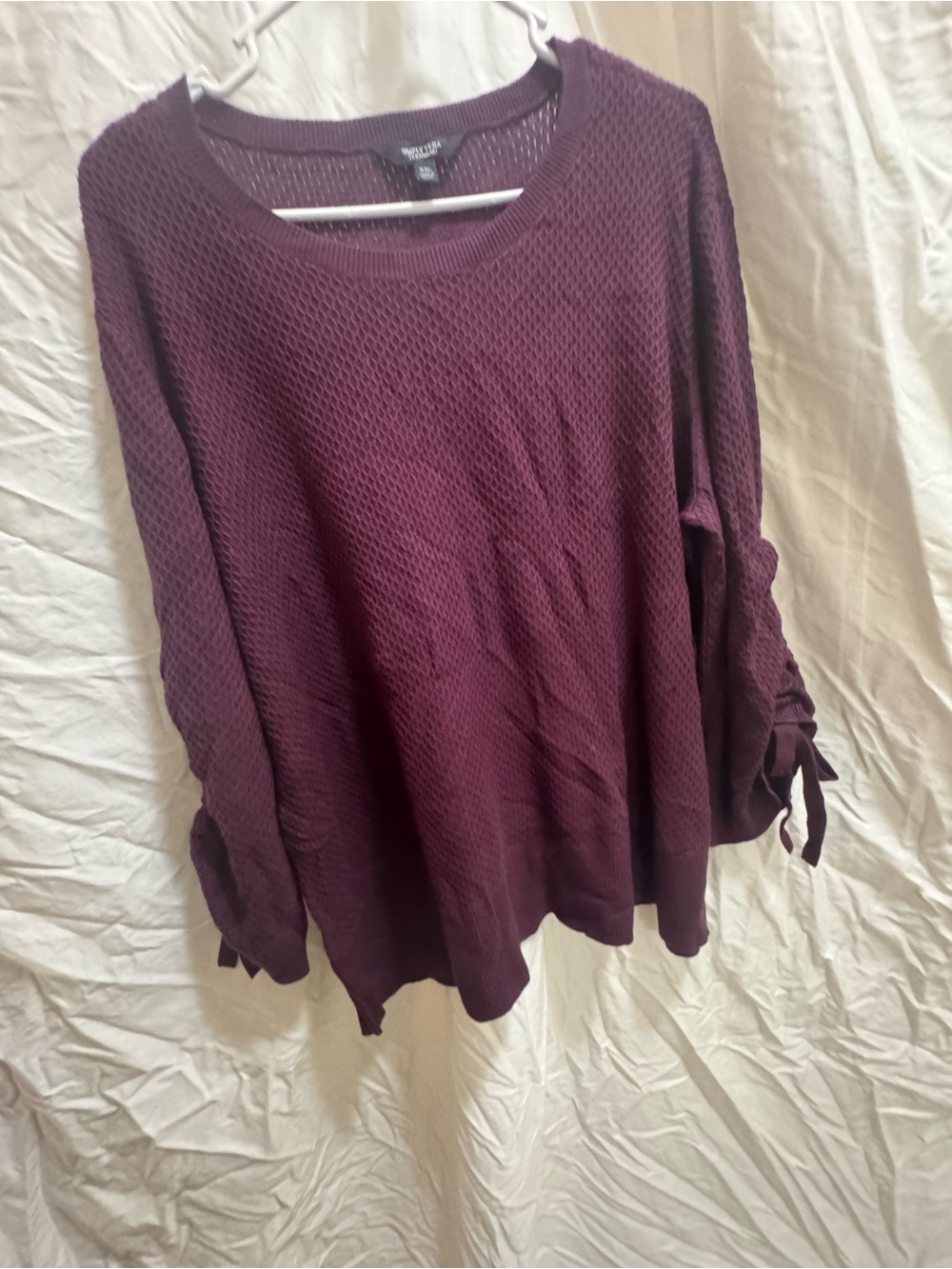 Simply Vera Vera Wang Plum Textured Knit Long-Sleeve Top with Tie Sleeves